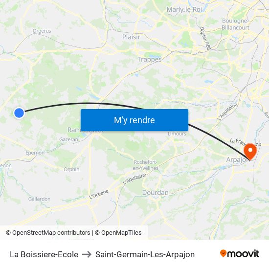 La Boissiere-Ecole to Saint-Germain-Les-Arpajon map