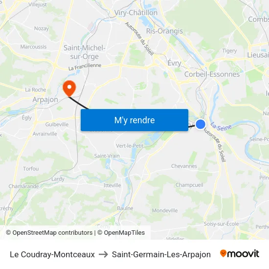 Le Coudray-Montceaux to Saint-Germain-Les-Arpajon map