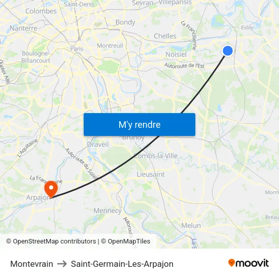 Montevrain to Saint-Germain-Les-Arpajon map