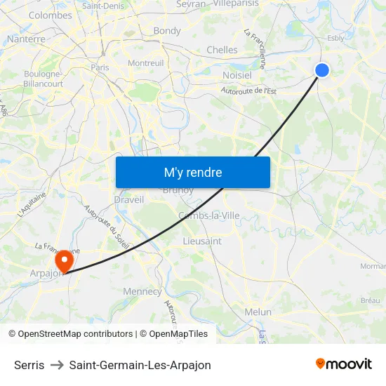 Serris to Saint-Germain-Les-Arpajon map