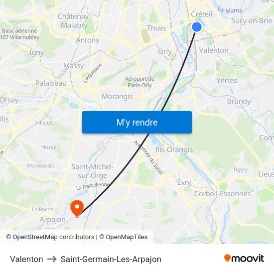 Valenton to Saint-Germain-Les-Arpajon map