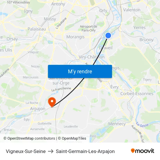 Vigneux-Sur-Seine to Saint-Germain-Les-Arpajon map