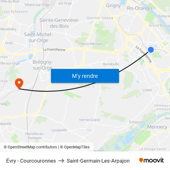 Évry - Courcouronnes to Saint-Germain-Les-Arpajon map