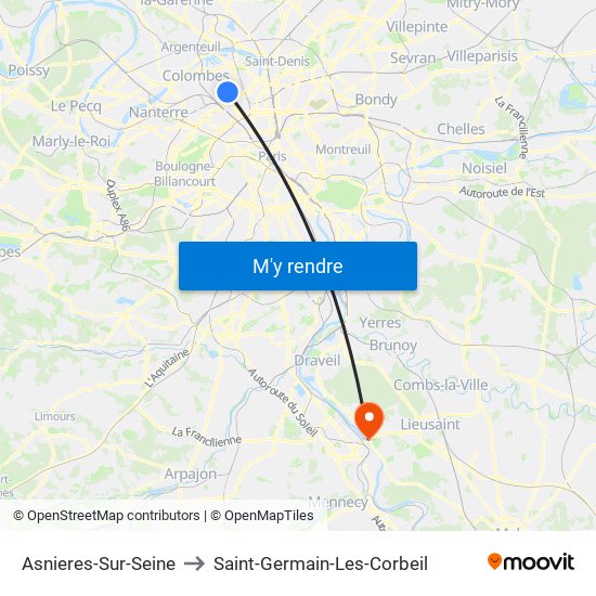 Asnieres-Sur-Seine to Saint-Germain-Les-Corbeil map