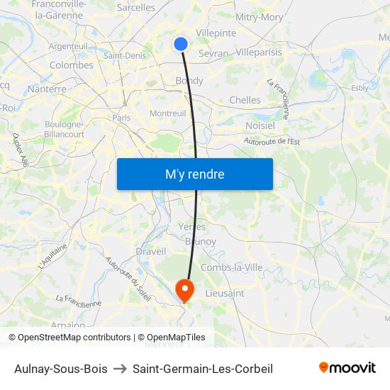 Aulnay-Sous-Bois to Saint-Germain-Les-Corbeil map