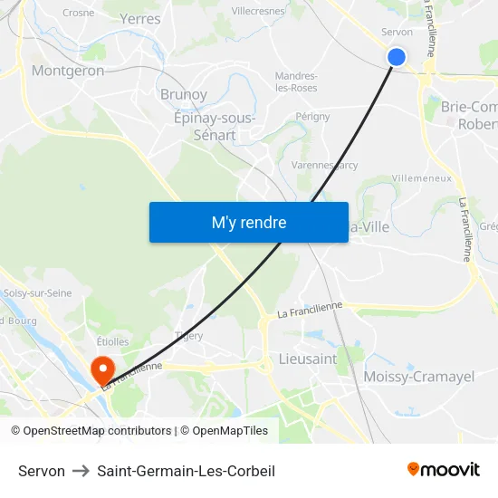 Servon to Saint-Germain-Les-Corbeil map