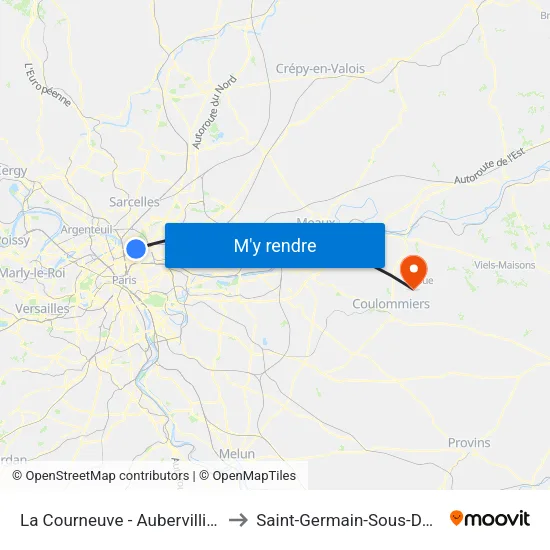 La Courneuve - Aubervilliers to Saint-Germain-Sous-Doue map