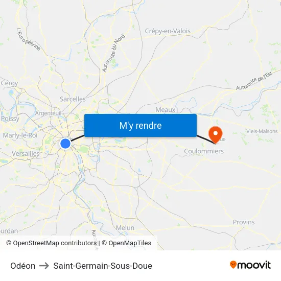 Odéon to Saint-Germain-Sous-Doue map