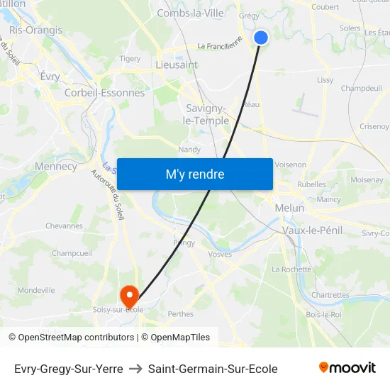 Evry-Gregy-Sur-Yerre to Saint-Germain-Sur-Ecole map