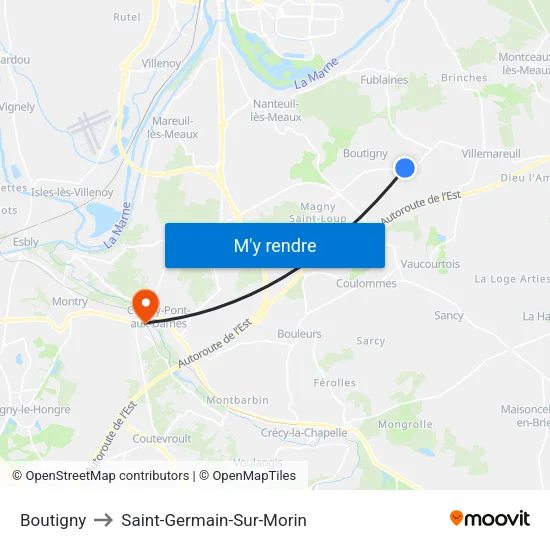 Boutigny to Saint-Germain-Sur-Morin map