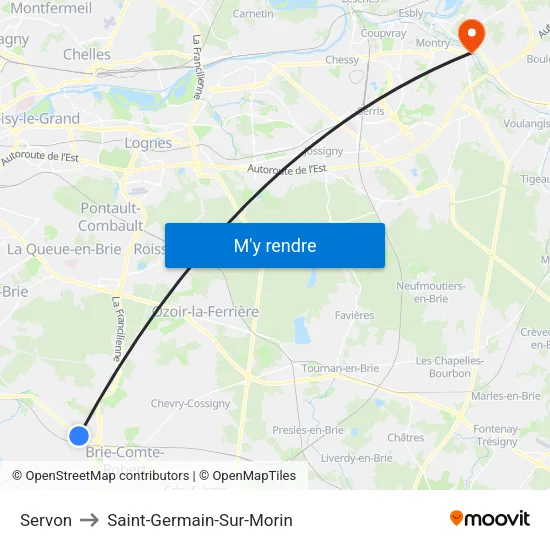 Servon to Saint-Germain-Sur-Morin map