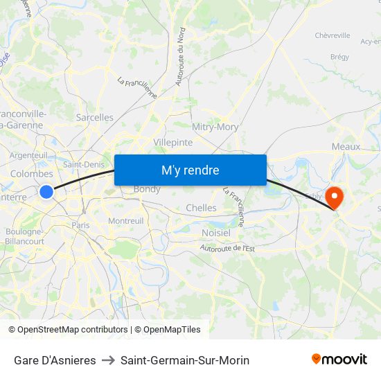 Gare D'Asnieres to Saint-Germain-Sur-Morin map