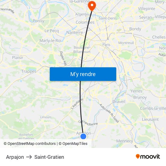Arpajon to Saint-Gratien map