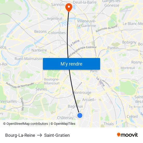 Bourg-La-Reine to Saint-Gratien map