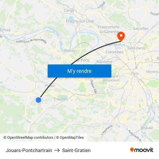 Jouars-Pontchartrain to Saint-Gratien map