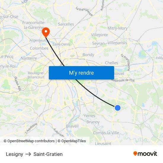 Lesigny to Saint-Gratien map