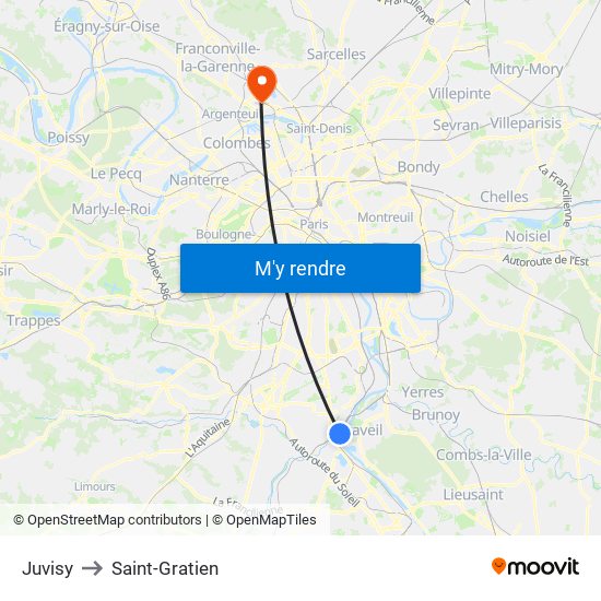 Juvisy to Saint-Gratien map