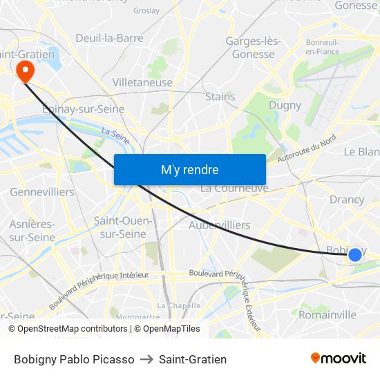 Bobigny Pablo Picasso to Saint-Gratien map