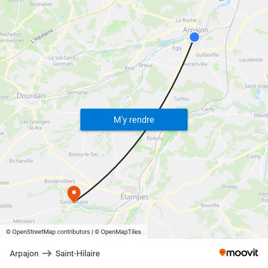 Arpajon to Saint-Hilaire map