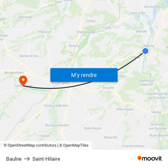 Baulne to Saint-Hilaire map