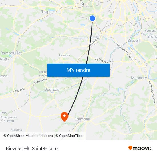 Bievres to Saint-Hilaire map