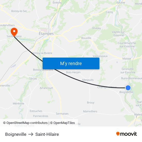 Boigneville to Saint-Hilaire map