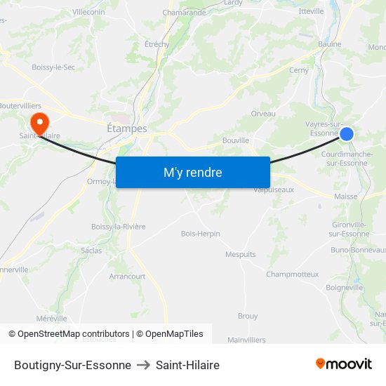 Boutigny-Sur-Essonne to Saint-Hilaire map