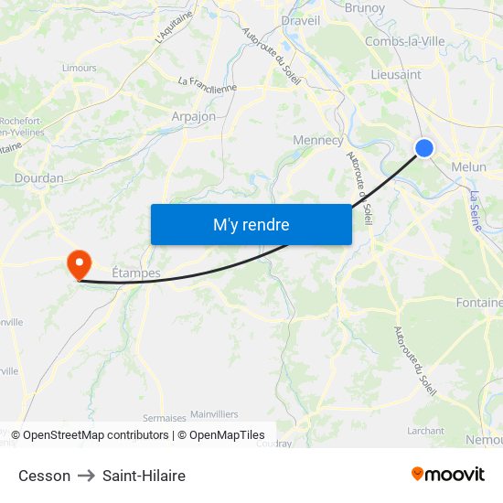 Cesson to Saint-Hilaire map