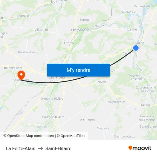 La Ferte-Alais to Saint-Hilaire map