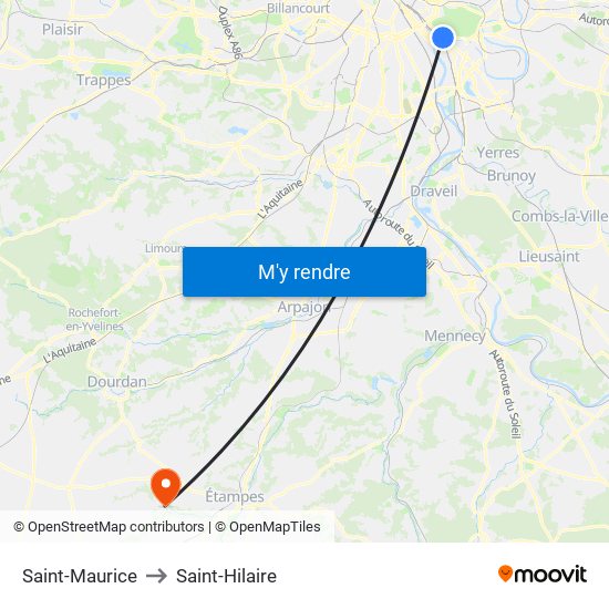 Saint-Maurice to Saint-Hilaire map