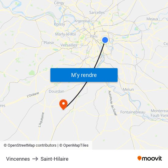 Vincennes to Saint-Hilaire map