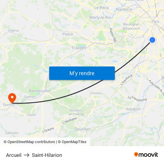 Arcueil to Saint-Hilarion map