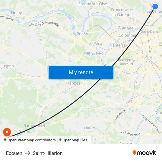 Ecouen to Saint-Hilarion map