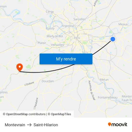 Montevrain to Saint-Hilarion map