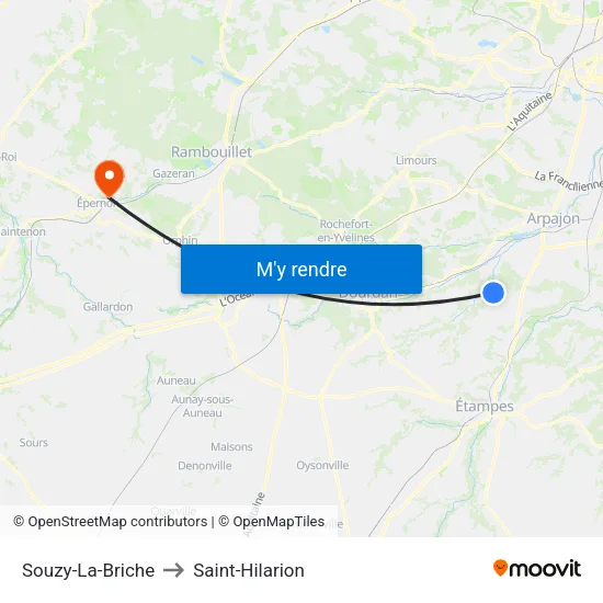 Souzy-La-Briche to Saint-Hilarion map