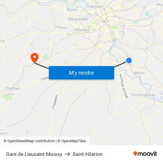 Gare de Lieusaint Moissy to Saint-Hilarion map