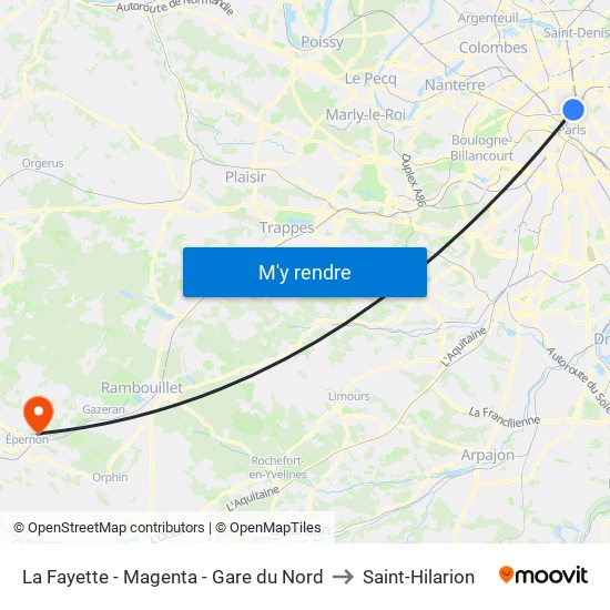 La Fayette - Magenta - Gare du Nord to Saint-Hilarion map