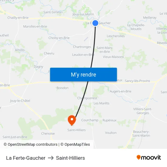 La Ferte-Gaucher to Saint-Hilliers map