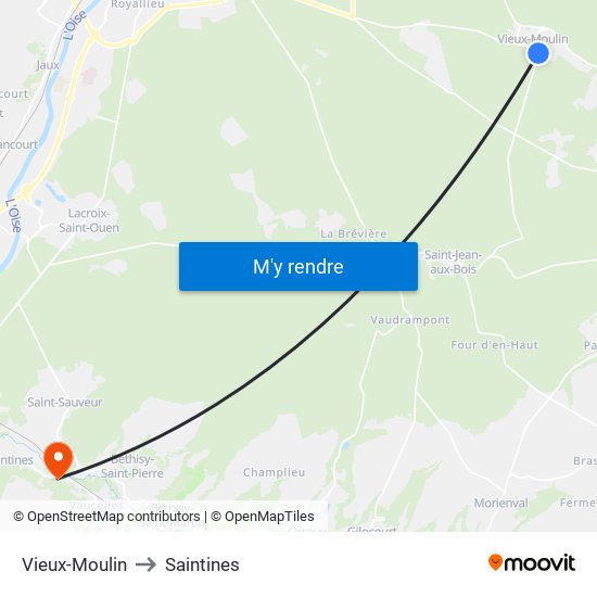 Vieux-Moulin to Saintines map