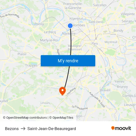 Bezons to Saint-Jean-De-Beauregard map