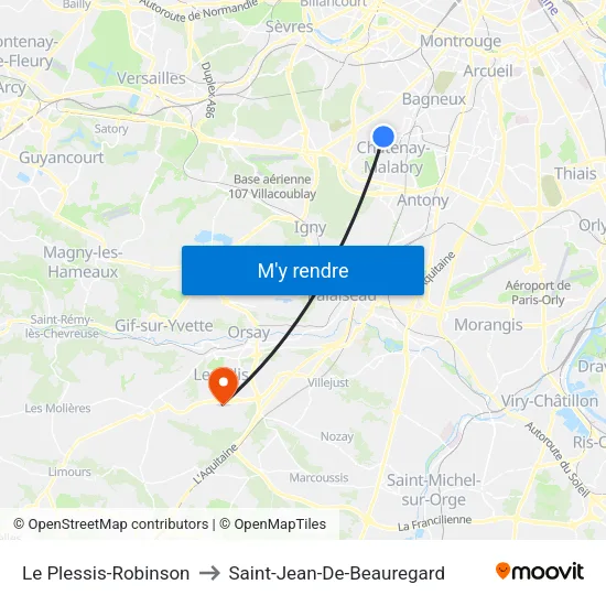 Le Plessis-Robinson to Saint-Jean-De-Beauregard map