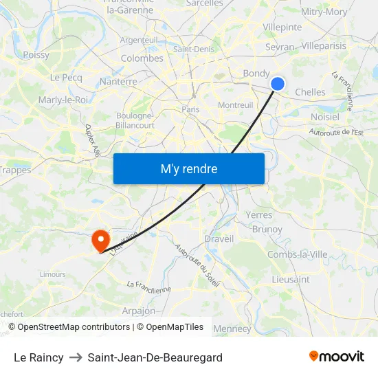 Le Raincy to Saint-Jean-De-Beauregard map