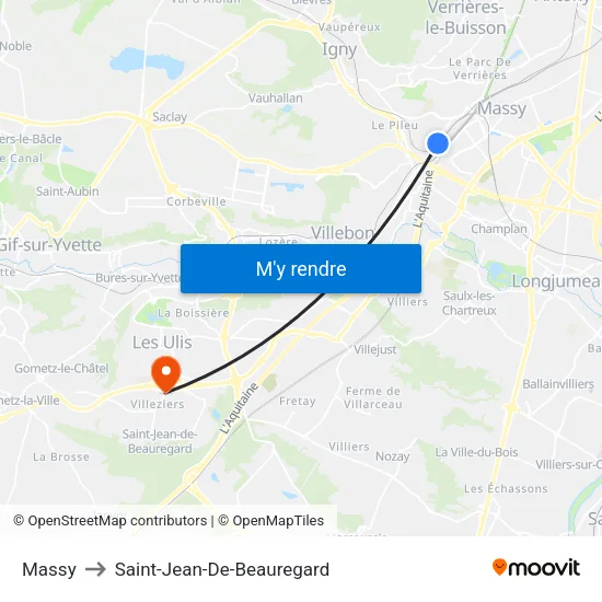 Massy to Saint-Jean-De-Beauregard map