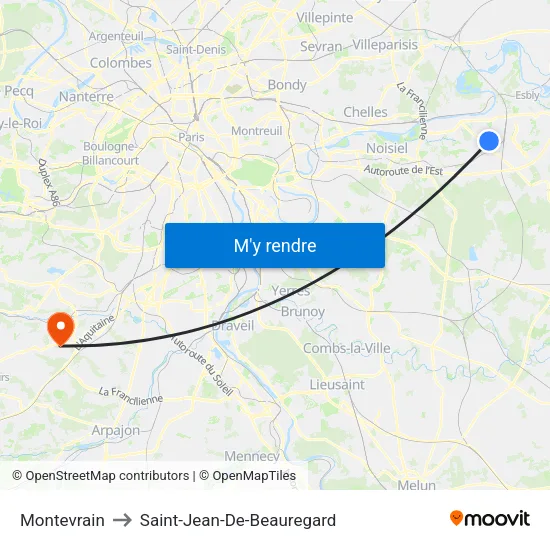 Montevrain to Saint-Jean-De-Beauregard map
