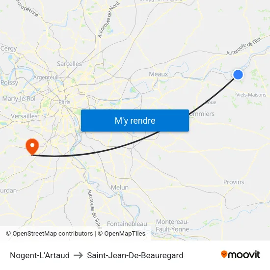 Nogent-L'Artaud to Saint-Jean-De-Beauregard map