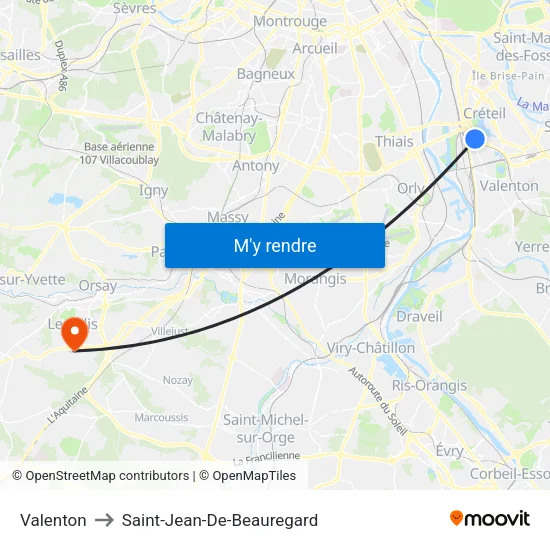 Valenton to Saint-Jean-De-Beauregard map