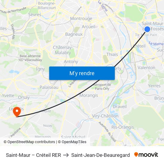 Saint-Maur – Créteil RER to Saint-Jean-De-Beauregard map