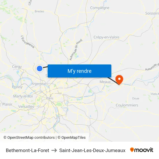 Bethemont-La-Foret to Saint-Jean-Les-Deux-Jumeaux map