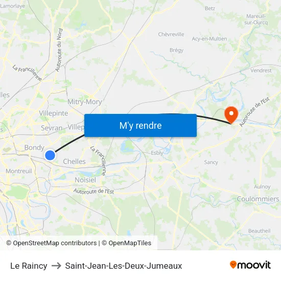 Le Raincy to Saint-Jean-Les-Deux-Jumeaux map