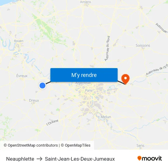 Neauphlette to Saint-Jean-Les-Deux-Jumeaux map